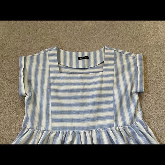 Sky Blue Striped Woven Dress With Pockets - Picture 3 of 7